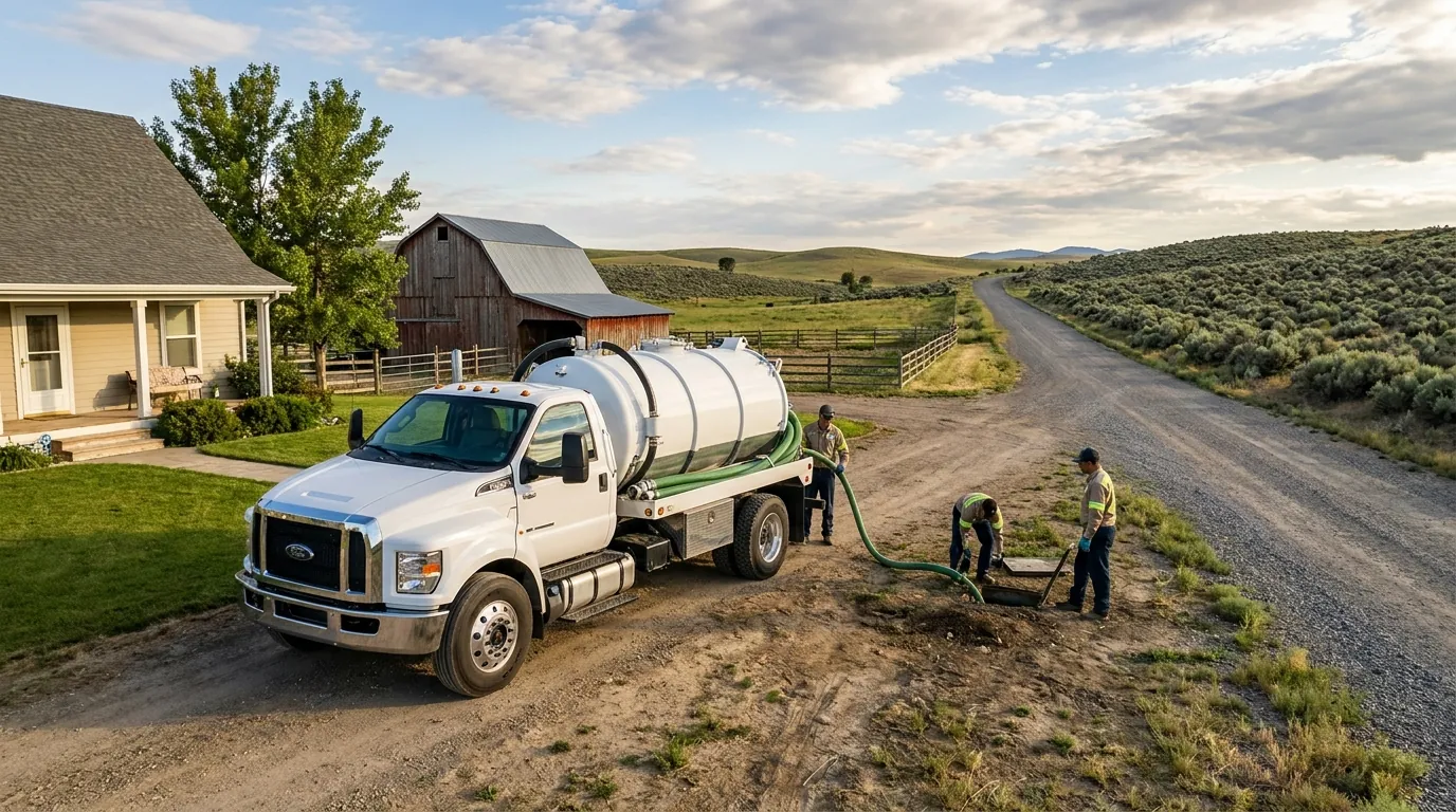 Septic service truck at a rural Nampa, Idaho property
