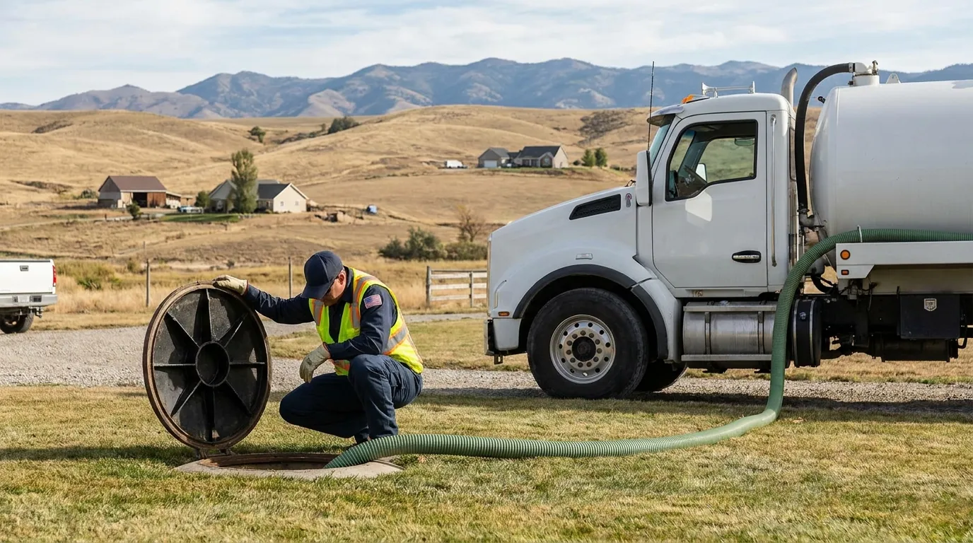 Technician performing septic tank pumping in Nampa